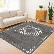 Gri Tonlarda Klasik Desenli Salon Halısı Yıkanabilir Antialerjik Kaymaz Tabanlı Zamansız Tasarım - SD-1053