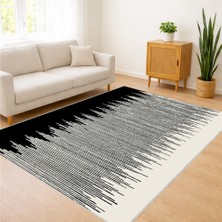 Siyah Beyaz Geçişli Modern Desenli Salon Halısı Toz Tutmaz Kaymaz Tabanlı Dinamik Görünüm - FNL-421