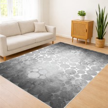 Gri Tonlarda Soyut Dokulu Salon Halısı Yıkanabilir Toz Tutmaz Kaymaz Tabanlı Modern Stil - Sm-80