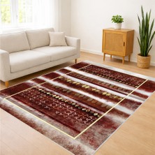 Kırmızı ve Kahverengi Tonlarda Klasik Desenli Salon Halısı Yıkanabilir Kaymaz Tabanlı Geleneksel Stil - FNL-366