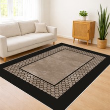 Siyah Çerçeveli Bej Zeminli Klasik Salon Halısı Antialerjik Kaymaz Tabanlı Şık Görünüm - SM-421