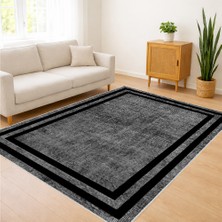 Siyah Zeminli Sade Çerçeveli Salon Halısı Yıkanabilir Kaymaz Tabanlı Net Kontrast - SM-453