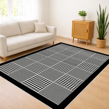Siyah Zeminli Ince Geometrik Desenli Modern Salon Halısı Yıkanabilir Kaymaz Tabanlı Toz ve Leke Tutmaz - SM-338