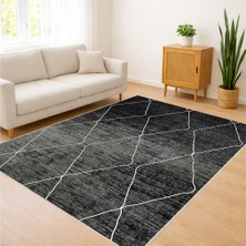 Antrasit Tonlarda Geometrik Çizgili Salon Halısı Yıkanabilir Toz Tutmaz Kaymaz Tabanlı - SM-181