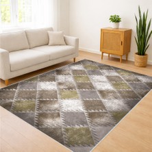 Bej ve Kahverengi Tonlarda Kare Desenli Salon Halısı Antialerjik Kaymaz Tabanlı - FNL-316