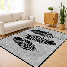 Siyah Zeminli Yaprak Desenli Modern Salon Halısı Antialerjik Kaymaz Tabanlı Doğal Stil - SM-185