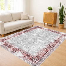 Kırmızı Çerçeveli Klasik Desenli Salon Halısı Toz Tutmaz Kaymaz Tabanlı Geleneksel Şıklık - FNL-427