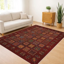 Kırmızı Zeminli Geleneksel Motifli Salon Halısı Yıkanabilir Kaymaz Tabanlı Klasik Stil - SM-598