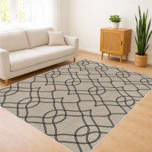 Bej ve Gri Tonlarda Geometrik Geçişli Salon Halısı Toz Tutmaz Kaymaz Tabanlı Modern Görünüm - FNL-479