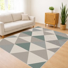 Pastel Tonlarda Üçgen Geometrik Desenli Salon Halısı Yıkanabilir Kaymaz Tabanlı - SM-350