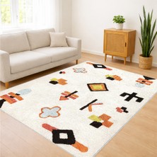 Krem ve Kahverengi Tonlarda Etnik Motifli Salon Halısı Toz Tutmaz Kaymaz Tabanlı Sıcak Görünüm - SD-953