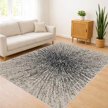 Açık Gri Zeminli Dairesel Desenli Salon Halısı Yıkanabilir Toz Tutmaz Kaymaz Tabanlı - SM-262