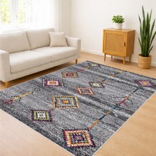 Gri Zeminli Renkli Geometrik Motifli Salon Halısı Antialerjik Kaymaz Tabanlı Enerjik Stil - Sm-25