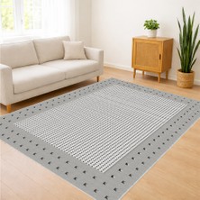 Gri Zeminli Minimal Nokta Desenli Salon Halısı Yıkanabilir Antialerjik Kaymaz Tabanlı - RVG1047