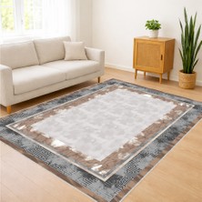 Krem Zeminli Çerçeveli Klasik Salon Halısı Toz Tutmaz Kaymaz Tabanlı Sade Şıklık - FNL-441