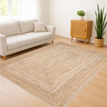 Bej Zeminli Sade Dokulu Salon Halısı Yıkanabilir Toz Tutmaz Kaymaz Tabanlı - SM-317