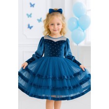 Treemass Kız Çocuk Kadife ve Tülden Elbise Zarif Tasarımıyla Özel Günler Için Ideal