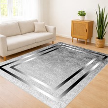 Gri Zeminli Modern Çizgisel Desenli Salon Halısı Antialerjik Kaymaz Tabanlı - SM-334