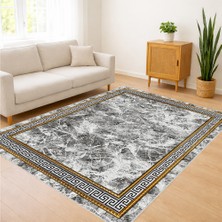 Gri ve Altın Tonlarda Çerçeveli Klasik Salon Halısı Yıkanabilir Antialerjik Kaymaz Tabanlı - FNL-464