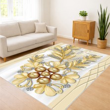 Krem Zeminli Altın Çiçek Motifli Salon Halısı Antialerjik Kaymaz Tabanlı Zarif Tasarım - SM-241