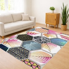 Renkli Geometrik Modern Salon Halısı Antialerjik Kaymaz Tabanlı Enerjik Görünüm - SM-243