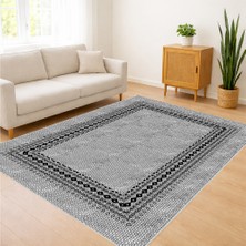 Gri Tonlarda Klasik Çerçeveli Salon Halısı Antialerjik Kaymaz Tabanlı Sade Şıklık - SM-326