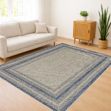 Bej ve Mavi Tonlarda Çerçeveli Klasik Salon Halısı Yıkanabilir Toz Tutmaz Kaymaz Tabanlı - SM-333