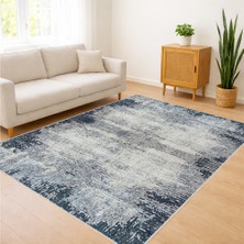 Mavi ve Gri Tonlarda Eskitme Dokulu Salon Halısı Antialerjik Kaymaz Tabanlı Ferah Görünüm - SM-515