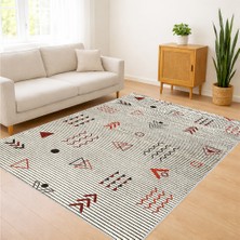 Açık Gri Zeminli Etnik Sembollü Salon Halısı Antialerjik Kaymaz Tabanlı Sade Dekorasyon - SD-1150