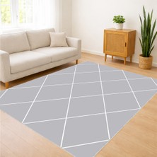 Gri Zeminli Baklava Desenli Modern Salon Halısı Yıkanabilir Kaymaz Tabanlı - SM-383