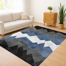 Mavi ve Gri Tonlarda Zigzag Desenli Salon Halısı Yıkanabilir Antialerjik Kaymaz Tabanlı - SD-764