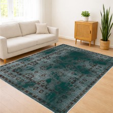 Turkuaz ve Gri Tonlarda Modern Desenli Salon Halısı Yıkanabilir Toz Tutmaz Kaymaz Tabanlı - SM-100