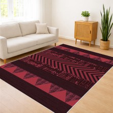 Bordo ve Siyah Tonlarda Zigzag Desenli Salon Halısı Yıkanabilir Antialerjik Kaymaz Tabanlı - SD-852