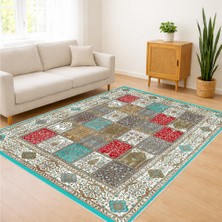 Renkli Patchwork Desenli Modern Salon Halısı Antialerjik Kaymaz Tabanlı Canlı ve Dinamik Görünüm - SM-695