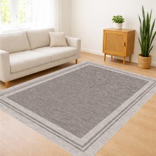 Gri Zeminli Çerçeveli Klasik Salon Halısı Yıkanabilir Leke Tutmaz Kaymaz Tabanlı - FNL-348