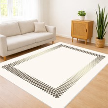 Krem Zeminli Ince Çerçeveli Klasik Salon Halısı Yıkanabilir Toz Tutmaz Kaymaz Tabanlı - SM-311