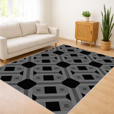 Siyah Zeminli Üç Boyutlu Geometrik Desenli Salon Halısı Yıkanabilir Toz Tutmaz Kaymaz Tabanlı - SD-1155