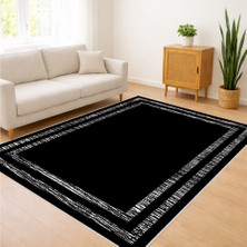 Siyah Zeminli Sade Çerçeveli Salon Halısı Yıkanabilir Toz Tutmaz Kaymaz Tabanlı - SM-141