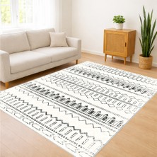 Beyaz Zeminli Etnik Yazı Desenli Salon Halısı Yıkanabilir Toz Tutmaz Kaymaz Tabanlı - SD-1171