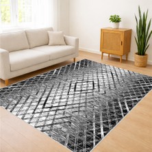Gri Zeminli Baklava Desenli Modern Salon Halısı Yıkanabilir Toz Tutmaz Kaymaz Tabanlı - Sm-01