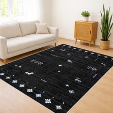 Siyah Zeminli Minimal Desenli Salon Halısı Yıkanabilir Antialerjik Kaymaz Tabanlı - SD-1057