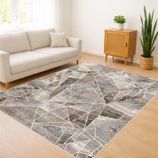 Bej ve Gri Tonlarda Taş Desenli Salon Halısı Antialerjik Kaymaz Tabanlı Doğal Görünüm - FNL-302