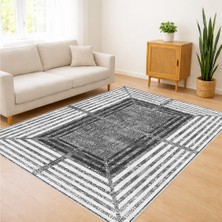 Gri Tonlarda Çizgisel Geometrik Desenli Salon Halısı Yıkanabilir Toz Tutmaz Kaymaz Tabanlı - Sm-17