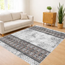 Gri Zeminli Klasik Geçişli Desenli Salon Halısı Yıkanabilir Toz Tutmaz Kaymaz Tabanlı - Sm-19