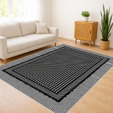 Siyah Zeminli Minimal Nokta Desenli Salon Halısı Antialerjik Kaymaz Tabanlı Modern Stil - SD-1160