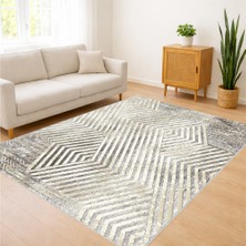 Krem ve Bej Tonlarda Çapraz Desenli Salon Halısı Yıkanabilir Kaymaz Tabanlı Zarif Stil - FNL-381