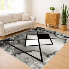 Siyah Zeminli Geometrik Çizgili Modern Salon Halısı Yıkanabilir Toz Tutmaz Kaymaz Tabanlı - SM-169