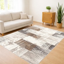 Açık Kahve ve Krem Tonlarda Eskitme Desenli Salon Halısı Antialerjik Kaymaz Tabanlı - FNL-300