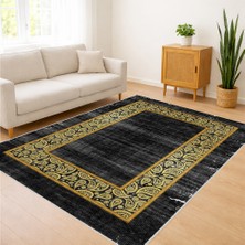 Siyah Zeminli Altın Bordürlü Salon Halısı Toz Tutmaz Kaymaz Tabanlı Lüks Görünüm - SD-1075