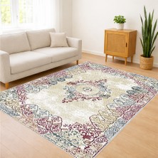 Pastel Tonlarda Klasik Desenli Salon Halısı Yıkanabilir Antialerjik Kaymaz Tabanlı - RVG8137